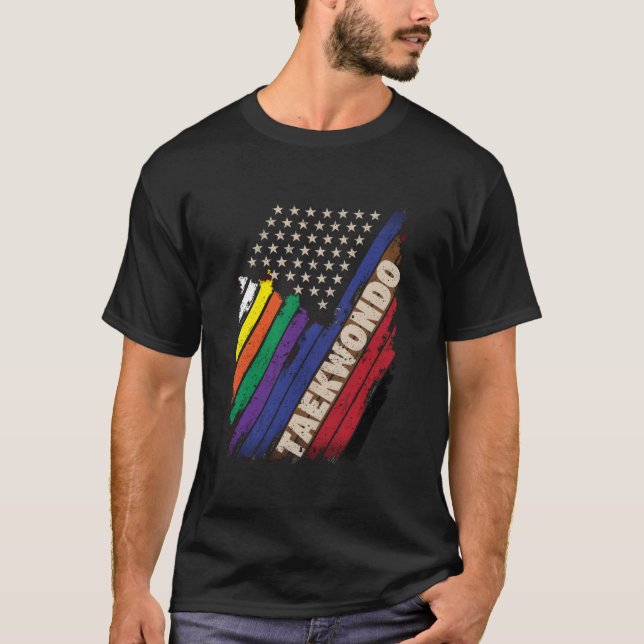 Camiseta American Flag White Black Belt Colors Taekwondo Mi (Anverso)