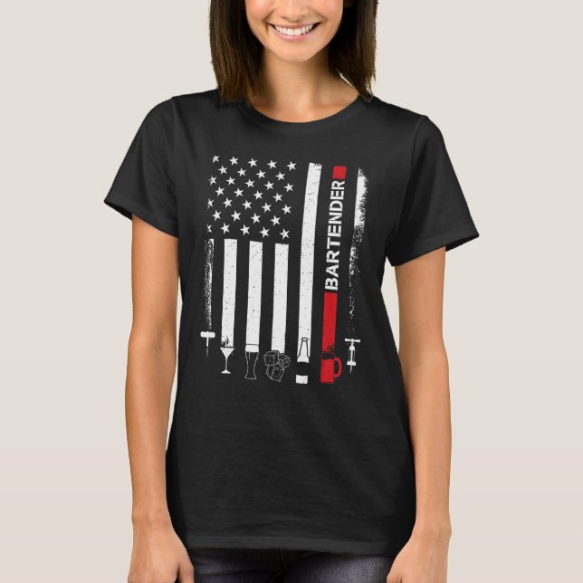 Camiseta American Flag With Bartender  For Women Men (Anverso)
