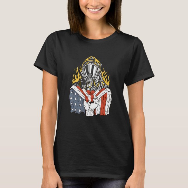Camiseta American Flag with Firefighter (Anverso)