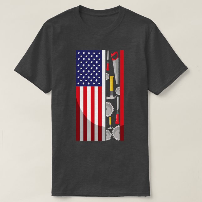 Camiseta American Flag Woodworker Tools penter Patriotic (Diseño del anverso)
