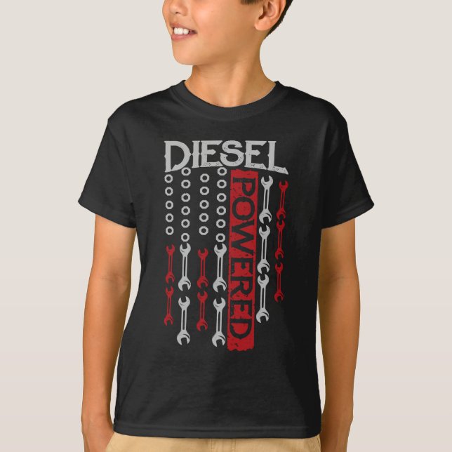 Camiseta American Flag Wrench Diesel Powered Engine (Anverso)