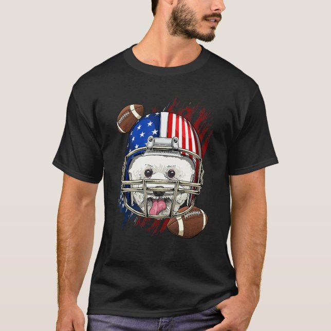 Camiseta American Football Player Bichon Frise Dog Face Pat (Anverso)