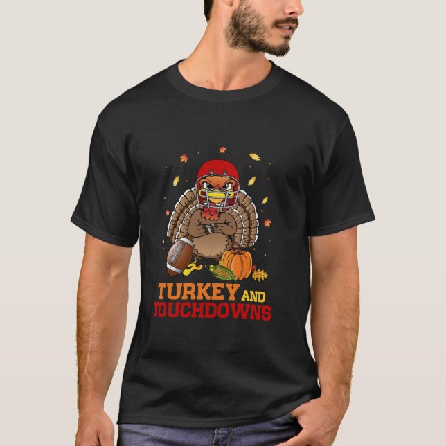 Camiseta American Football Turkey and Touchdowns Thanksgivi (Anverso)