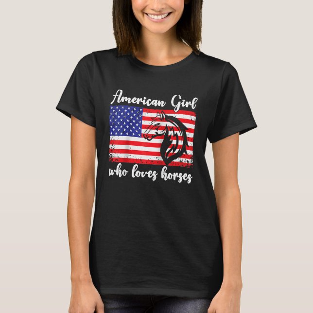 Camiseta American girl who loves horses rider Raglan Baseba (Anverso)