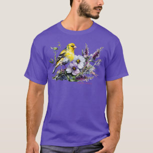 Camiseta American Goldfinch Backyard Birds Lavender Garden