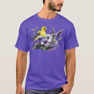 Camiseta American Goldfinch Backyard Birds Lavender Garden
