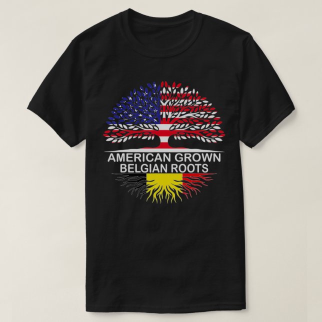 Camiseta American Grown Belgian Roots Belgium Flag  (Diseño del anverso)