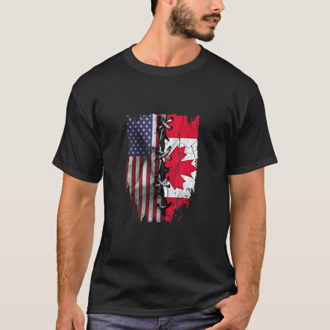 Camiseta American Grown Canadian Roots USA Canada Flag (Anverso)