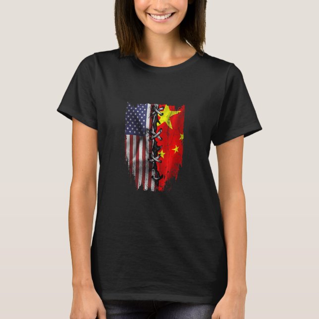 Camiseta American Grown Chinese Roots USA China Flag (Anverso)