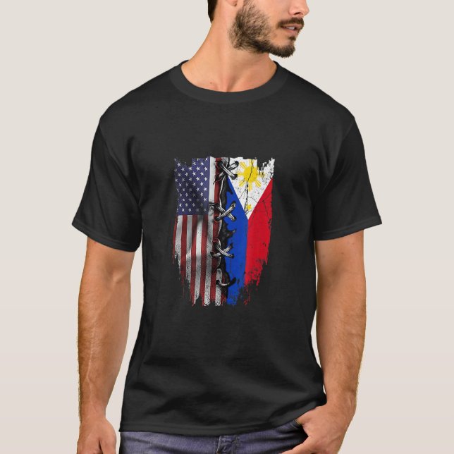 Camiseta American Grown Filipino Roots USA Philippines Flag (Anverso)