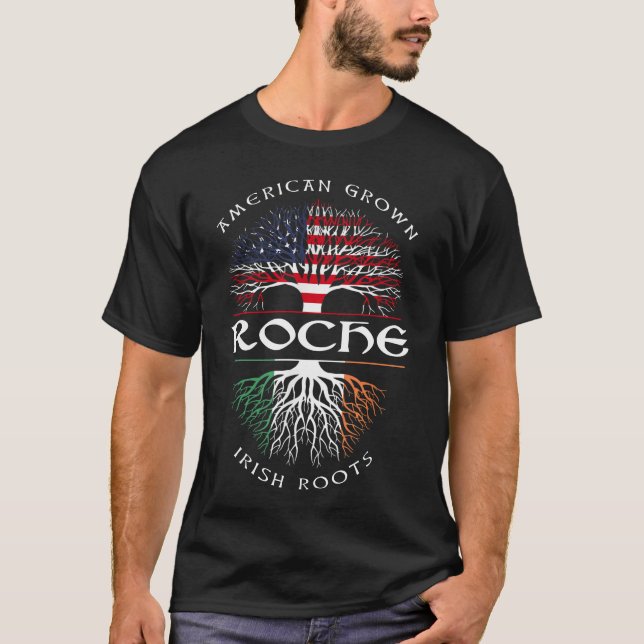 Camiseta American Grown Irish Roots ROCHE Nombre irlandés (Anverso)