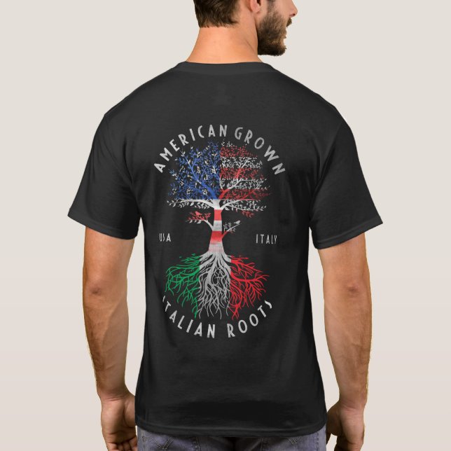 Camiseta American Grown Italian Roots Italy Flag National (Reverso)