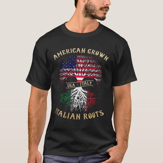 Camiseta American Grown Italian Roots Italy Flag Pride Cool (Anverso)