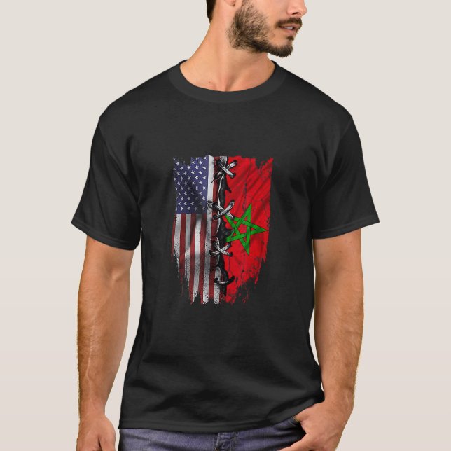 Camiseta American Grown Moroccan Roots USA Morocco Flag (Anverso)