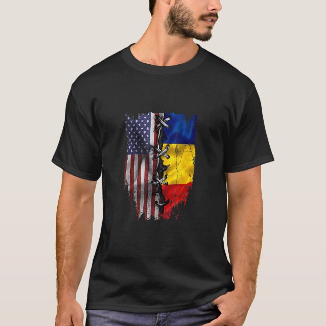 Camiseta American Grown Romanian Roots USA Romania Flag (Anverso)