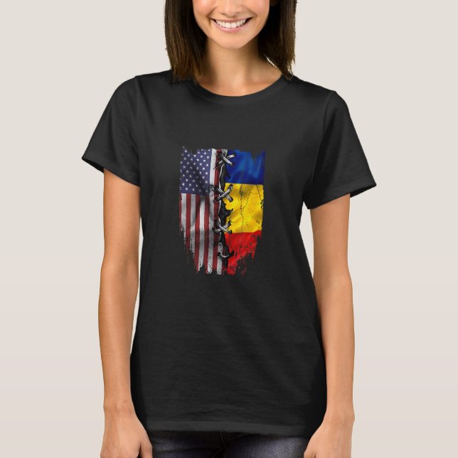 Camiseta American Grown Romanian Roots USA Romania Flag (Anverso)