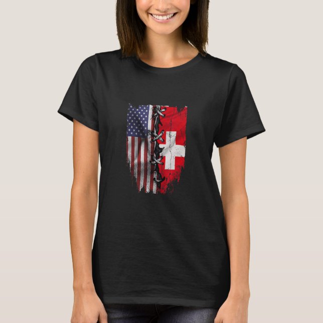 Camiseta American Grown Swiss Roots USA Switzerland Flag (Anverso)