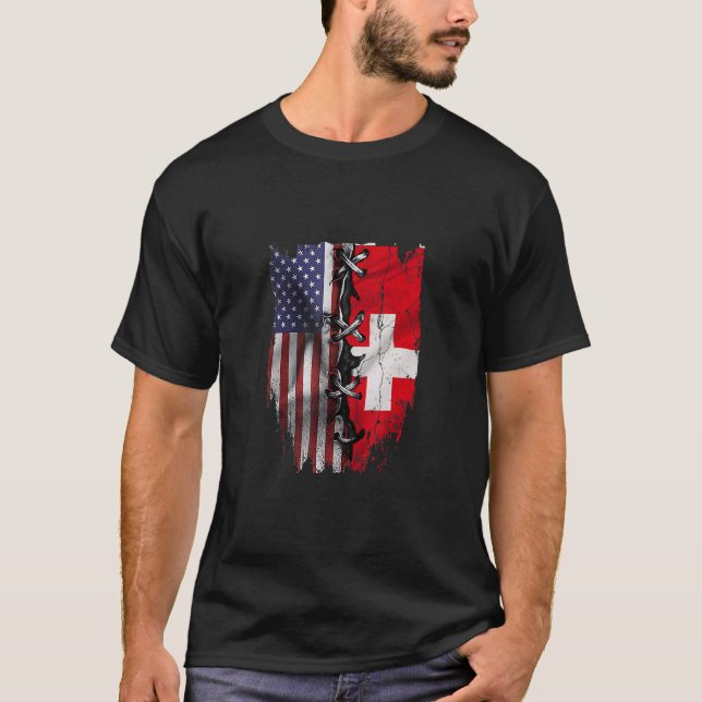 Camiseta American Grown Swiss Roots USA Switzerland Flag (Anverso)