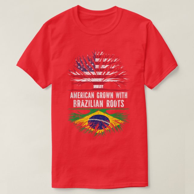 Camiseta American Grown with Brazilian Roots USA Flag Brazi (Diseño del anverso)