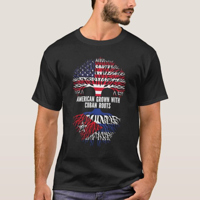 Camiseta American Grown with Cuban Roots USA Flag (Anverso)
