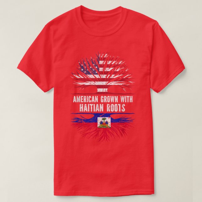 Camiseta American Grown with Haitian Roots USA Flag Haiti  (Diseño del anverso)