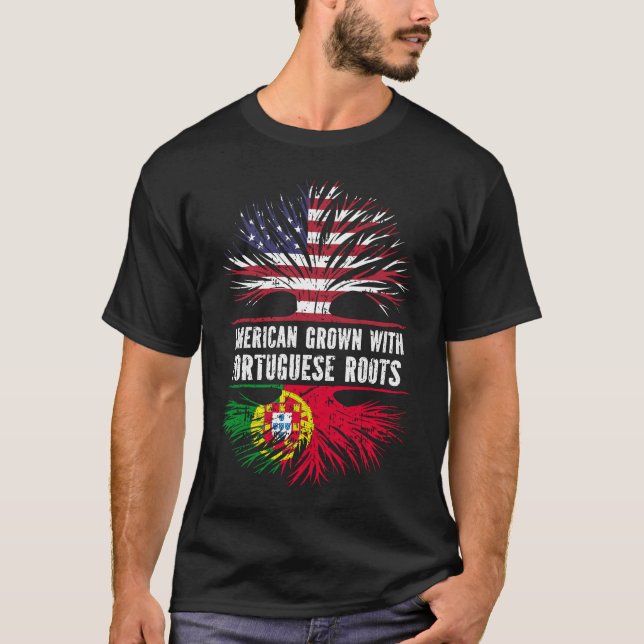 Camiseta American Grown with Portuguese Roots USA Flag (Anverso)