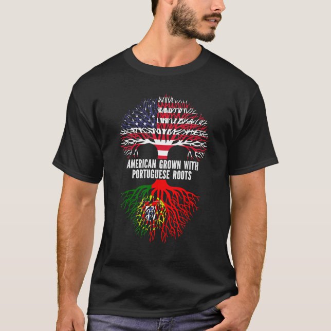 Camiseta American Grown with Portuguese Roots USA Flag (Anverso)