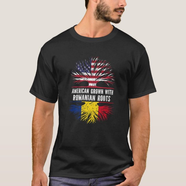 Camiseta American Grown With Romanian Roots USA Flag Romani (Anverso)