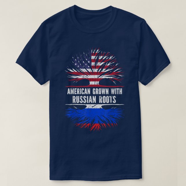 Camiseta American Grown with Russian Roots USA Flag Russia  (Diseño del anverso)