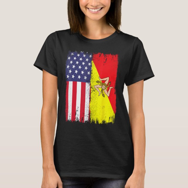 Camiseta American Grown with Sicilian Roots  Sicily Malta (Anverso)