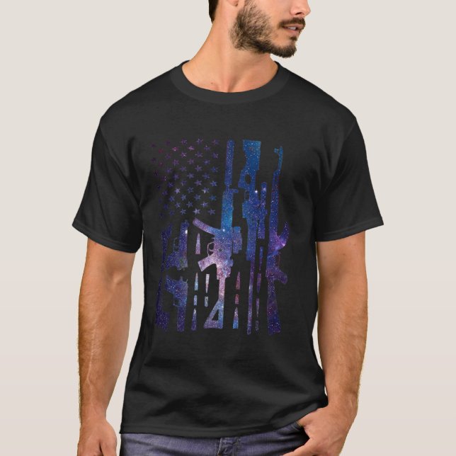 Camiseta American Gun Flag Hand Gun Rifle Sniper Bullets Di (Anverso)