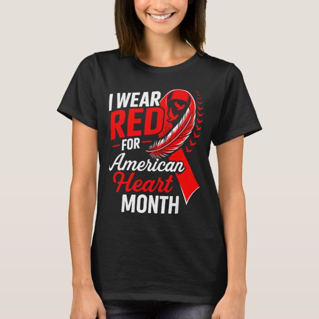 Camiseta American Heart Disease Awareness Month Ribbon Red  (Anverso)