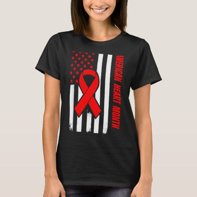 Camiseta American Heart Disease Awareness Month Ribbon Red  (Anverso)
