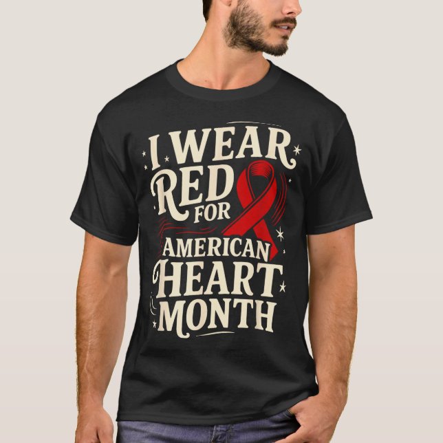 Camiseta American Heart Disease Awareness Month Ribbon Red  (Anverso)