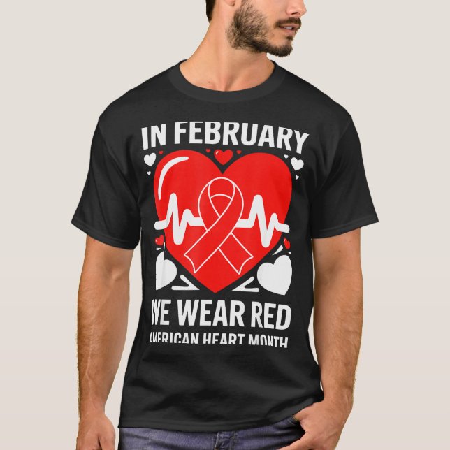 Camiseta American Heart Disease Awareness Month Ribbon Red  (Anverso)