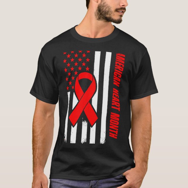 Camiseta American Heart Disease Awareness Month Ribbon Red  (Anverso)