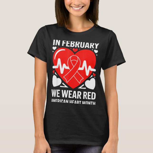 Camiseta American Heart Disease Awareness Month Ribbon Red  (Anverso)