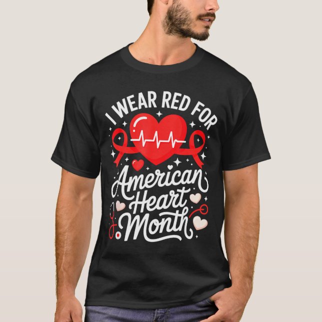 Camiseta American Heart Disease Awareness Month Ribbon Red  (Anverso)