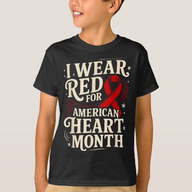 Camiseta American Heart Disease Awareness Month Ribbon Red  (Anverso)