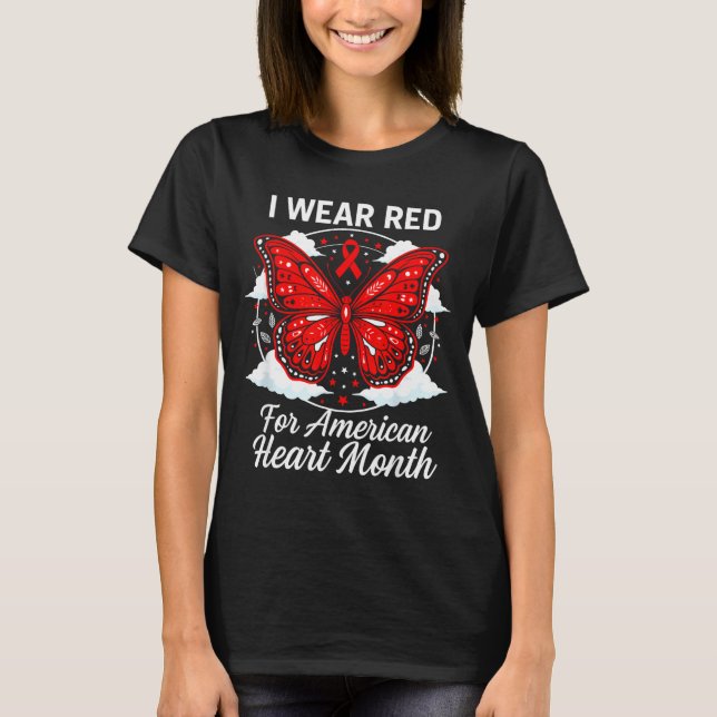 Camiseta American Heart Disease Awareness Month Ribbon Red  (Anverso)