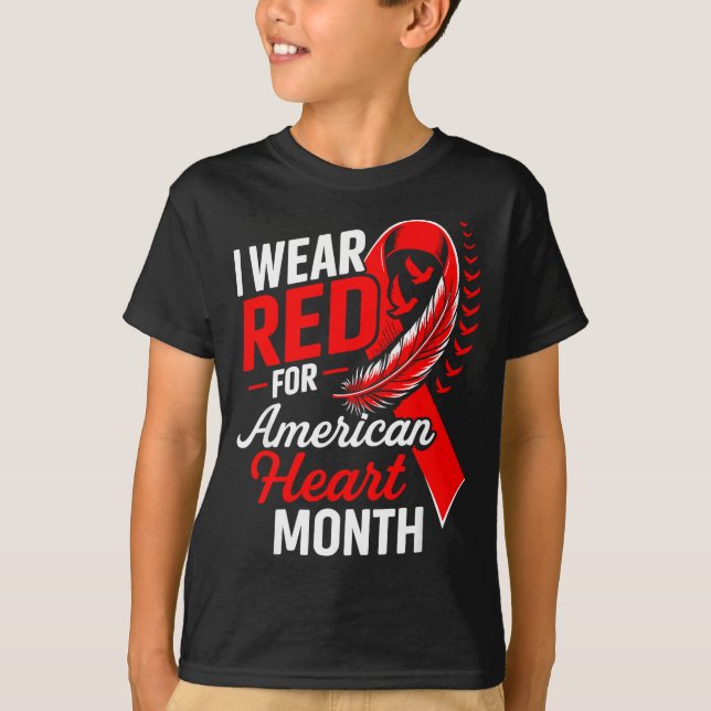 Camiseta American Heart Disease Awareness Month Ribbon Red  (Anverso)