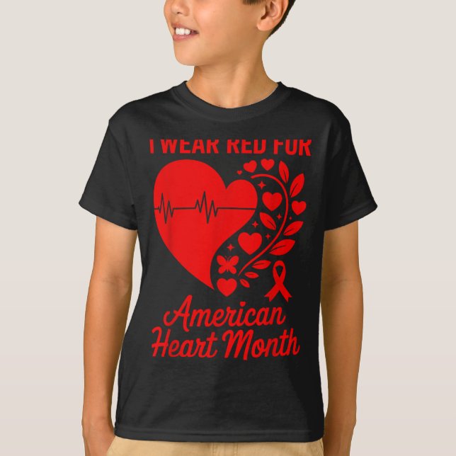 Camiseta American Heart Disease Awareness Month Ribbon Red  (Anverso)