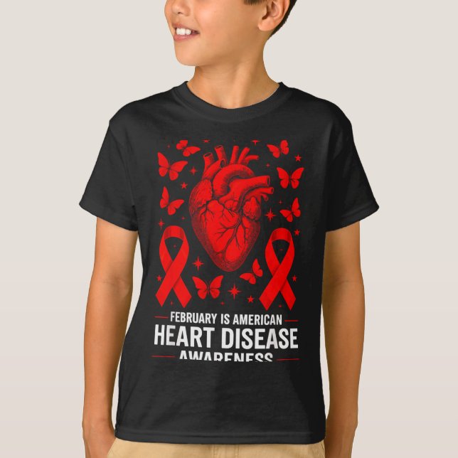 Camiseta American Heart Disease Awareness Month Ribbon Red  (Anverso)