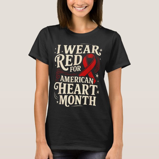 Camiseta American Heart Disease Awareness Month Ribbon Red  (Anverso)