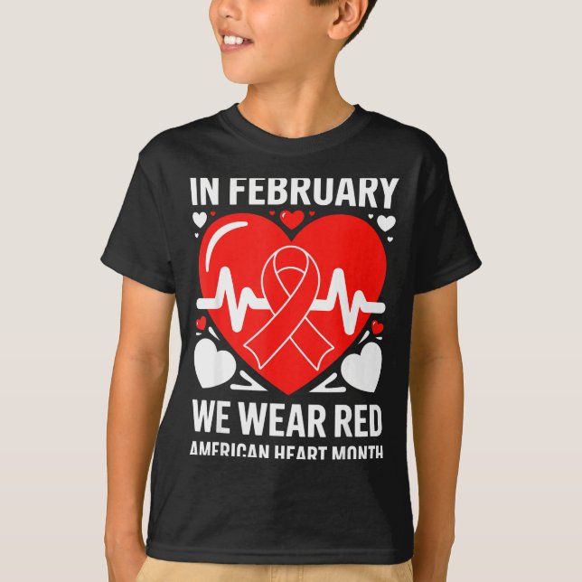 Camiseta American Heart Disease Awareness Month Ribbon Red  (Anverso)