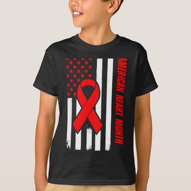 Camiseta American Heart Disease Awareness Month Ribbon Red  (Anverso)