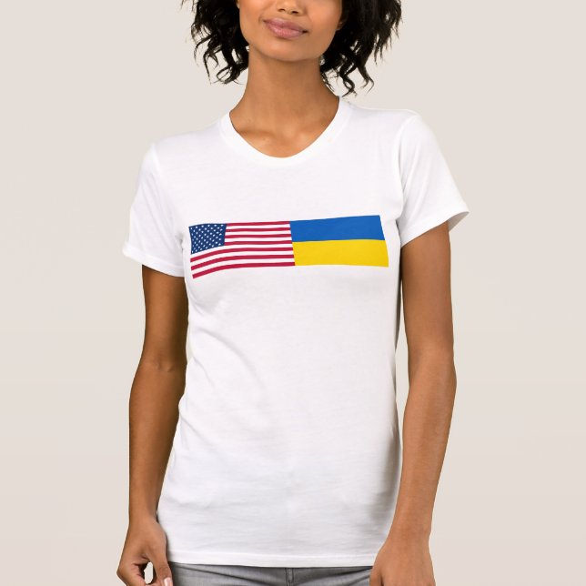 Camiseta American I stand with Ukraine. USA & UKR flags. T- (Anverso)