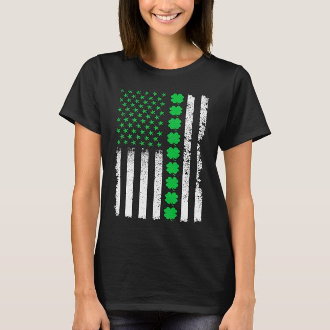 Camiseta American Irish Flag Shamrock Lucky St Patricks Day (Anverso)