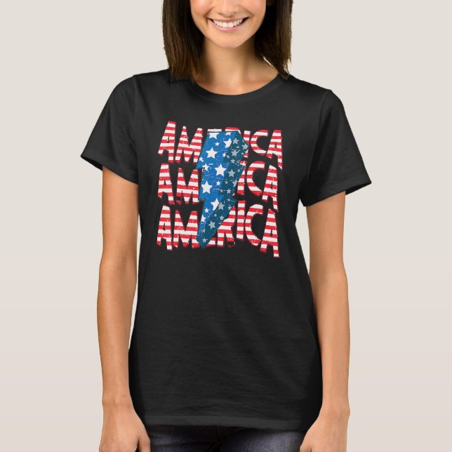 Camiseta American Lightning Bolt USA Flag 4th Of July Indep (Anverso)