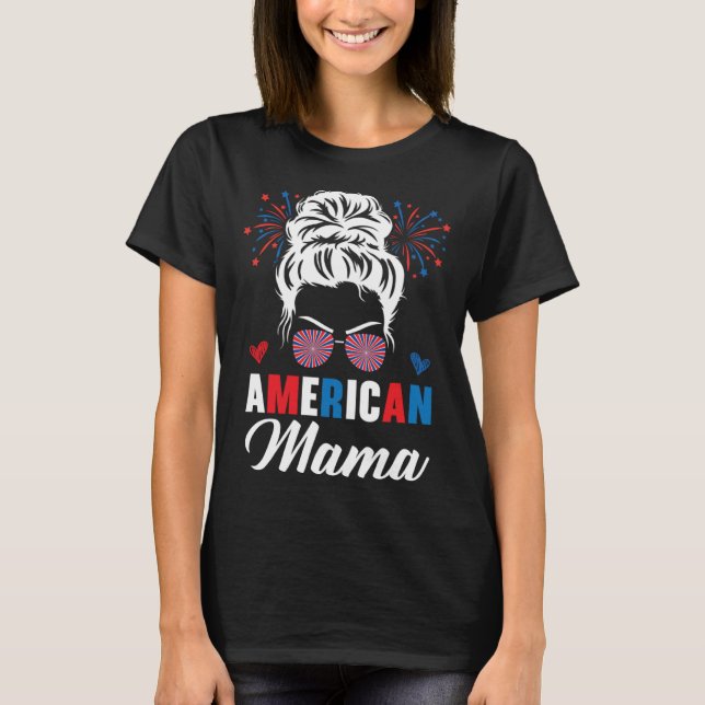 Camiseta American Mama America Mother USA Flag 4th Of July (Anverso)